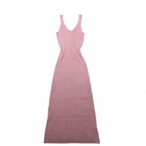 Merokeety Dusty Pink V Neck ribbed Knit Bodycon Sleeveless Sweater Dress Size M
